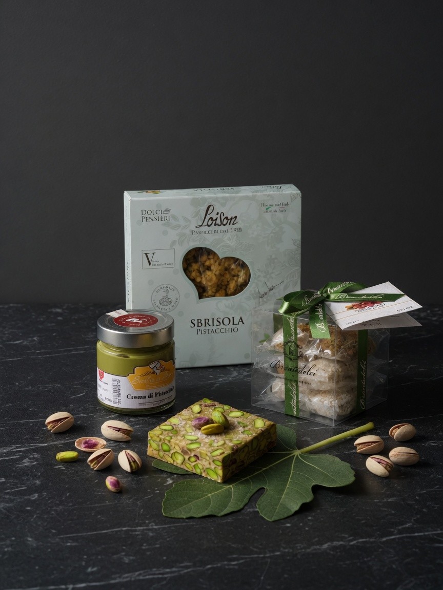 Zestaw Bronte: Sbrisola pistacjowa, krem Sicilia in Bocca, torrone Brontedolci